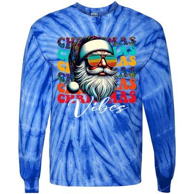 Merry Christmas Santa Face Retro Sunglasses Vintage Humor Gift Tie-Dye Long Sleeve Shirt