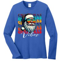 Merry Christmas Santa Face Retro Sunglasses Vintage Humor Gift Ladies Long Sleeve Shirt