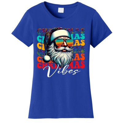 Merry Christmas Santa Face Retro Sunglasses Vintage Humor Gift Women's T-Shirt