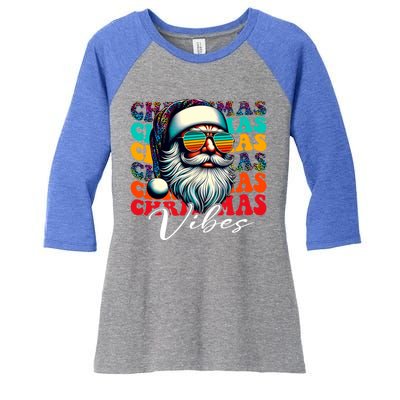 Merry Christmas Santa Face Retro Sunglasses Vintage Humor Gift Women's Tri-Blend 3/4-Sleeve Raglan Shirt