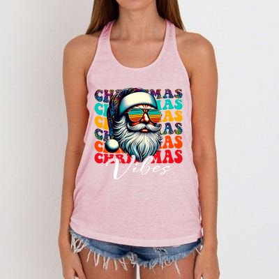 Merry Christmas Santa Face Retro Sunglasses Vintage Humor Gift Women's Knotted Racerback Tank