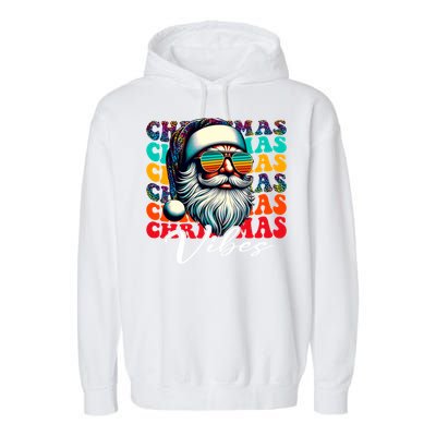 Merry Christmas Santa Face Retro Sunglasses Vintage Humor Gift Garment-Dyed Fleece Hoodie