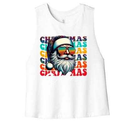 Merry Christmas Santa Face Retro Sunglasses Vintage Humor Gift Women's Racerback Cropped Tank