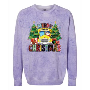 Merry Christmas School Bus Driver Santa Claus And Xmas Trees Colorblast Crewneck Sweatshirt