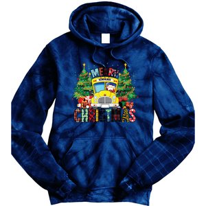 Merry Christmas School Bus Driver Santa Claus And Xmas Trees Tie Dye Hoodie