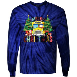 Merry Christmas School Bus Driver Santa Claus And Xmas Trees Tie-Dye Long Sleeve Shirt