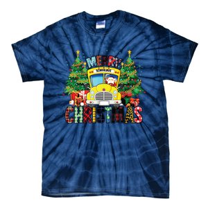 Merry Christmas School Bus Driver Santa Claus And Xmas Trees Tie-Dye T-Shirt