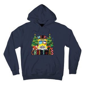 Merry Christmas School Bus Driver Santa Claus And Xmas Trees Tall Hoodie