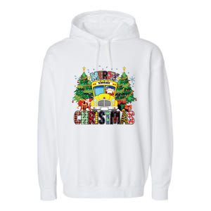 Merry Christmas School Bus Driver Santa Claus And Xmas Trees Garment-Dyed Fleece Hoodie