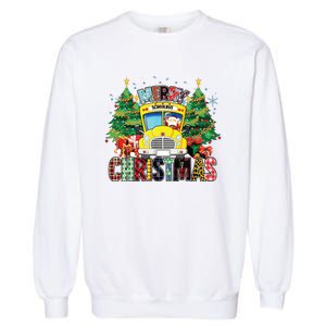 Merry Christmas School Bus Driver Santa Claus And Xmas Trees Garment-Dyed Sweatshirt