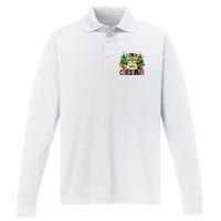 Merry Christmas School Bus Driver Santa Claus And Xmas Trees Performance Long Sleeve Polo