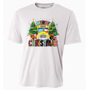 Merry Christmas School Bus Driver Santa Claus And Xmas Trees Cooling Performance Crew T-Shirt