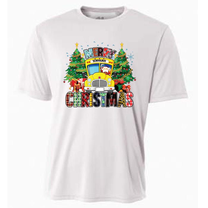 Merry Christmas School Bus Driver Santa Claus And Xmas Trees Cooling Performance Crew T-Shirt