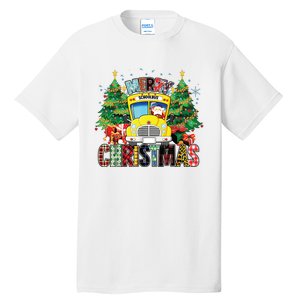 Merry Christmas School Bus Driver Santa Claus And Xmas Trees Tall T-Shirt