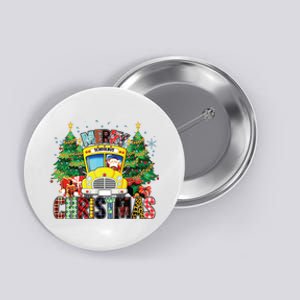 Merry Christmas School Bus Driver Santa Claus And Xmas Trees Button