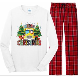 Merry Christmas School Bus Driver Santa Claus And Xmas Trees Long Sleeve Pajama Set