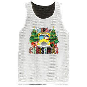 Merry Christmas School Bus Driver Santa Claus And Xmas Trees Mesh Reversible Basketball Jersey Tank