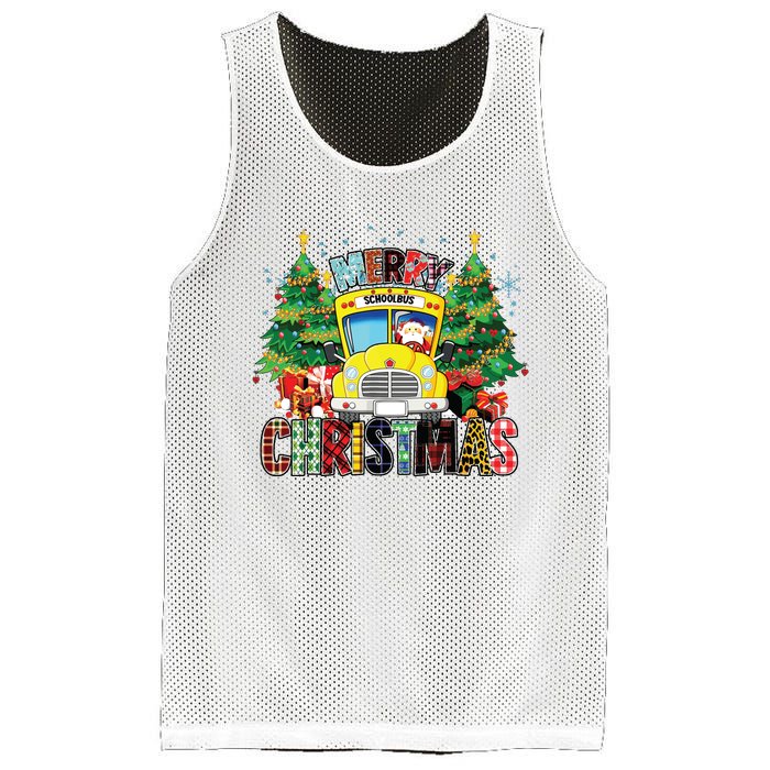 Merry Christmas School Bus Driver Santa Claus And Xmas Trees Mesh Reversible Basketball Jersey Tank