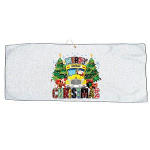 Merry Christmas School Bus Driver Santa Claus And Xmas Trees Large Microfiber Waffle Golf Towel