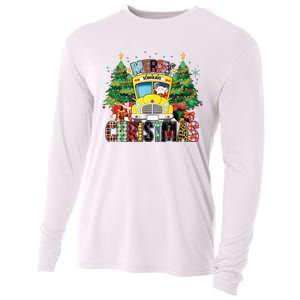 Merry Christmas School Bus Driver Santa Claus And Xmas Trees Cooling Performance Long Sleeve Crew