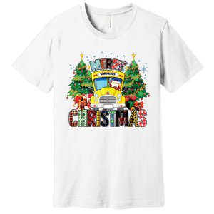 Merry Christmas School Bus Driver Santa Claus And Xmas Trees Premium T-Shirt