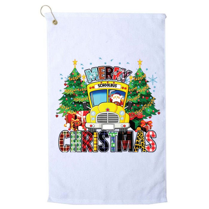 Merry Christmas School Bus Driver Santa Claus And Xmas Trees Platinum Collection Golf Towel