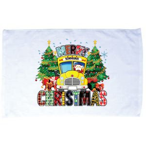 Merry Christmas School Bus Driver Santa Claus And Xmas Trees Microfiber Hand Towel