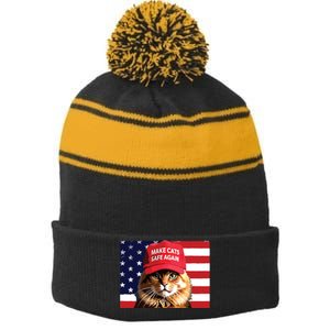 Make Cats Safe Again Red Hat 2024 Debate Funny Stripe Pom Pom Beanie