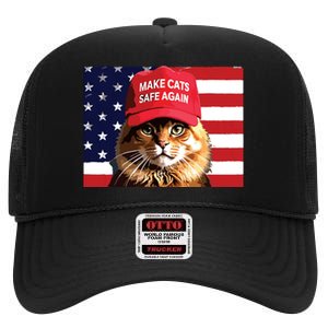 Make Cats Safe Again Red Hat 2024 Debate Funny High Crown Mesh Back Trucker Hat