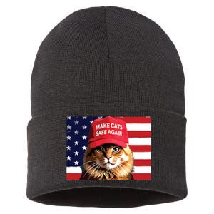 Make Cats Safe Again Red Hat 2024 Debate Funny Sustainable Knit Beanie