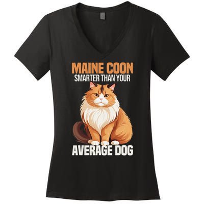 Maine Coon Smarter Than Your Average Dog Maine Coon Cat Women's V-Neck T-Shirt