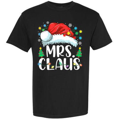 Mrs Claus Santa Lights Christmas Red Plaid Couples Pajama Garment-Dyed Heavyweight T-Shirt