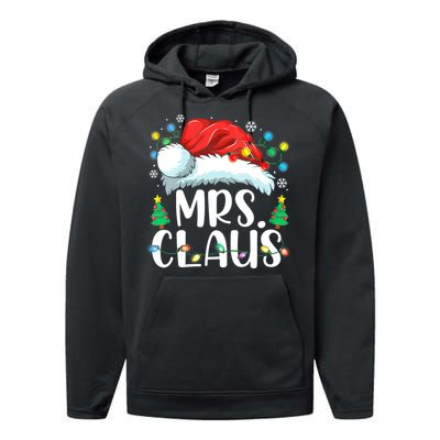 Mrs Claus Santa Lights Christmas Red Plaid Couples Pajama Performance Fleece Hoodie