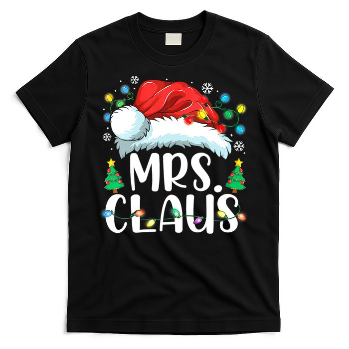 Mrs Claus Santa Lights Christmas Red Plaid Couples Pajama T-Shirt