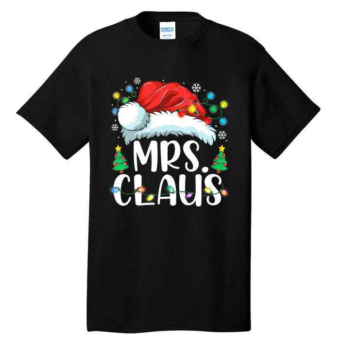 Mrs Claus Santa Lights Christmas Red Plaid Couples Pajama Tall T-Shirt