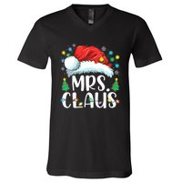 Mrs Claus Santa Lights Christmas Red Plaid Couples Pajama V-Neck T-Shirt