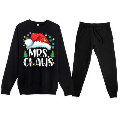 Mrs Claus Santa Lights Christmas Red Plaid Couples Pajama Premium Crewneck Sweatsuit Set