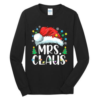 Mrs Claus Santa Lights Christmas Red Plaid Couples Pajama Tall Long Sleeve T-Shirt