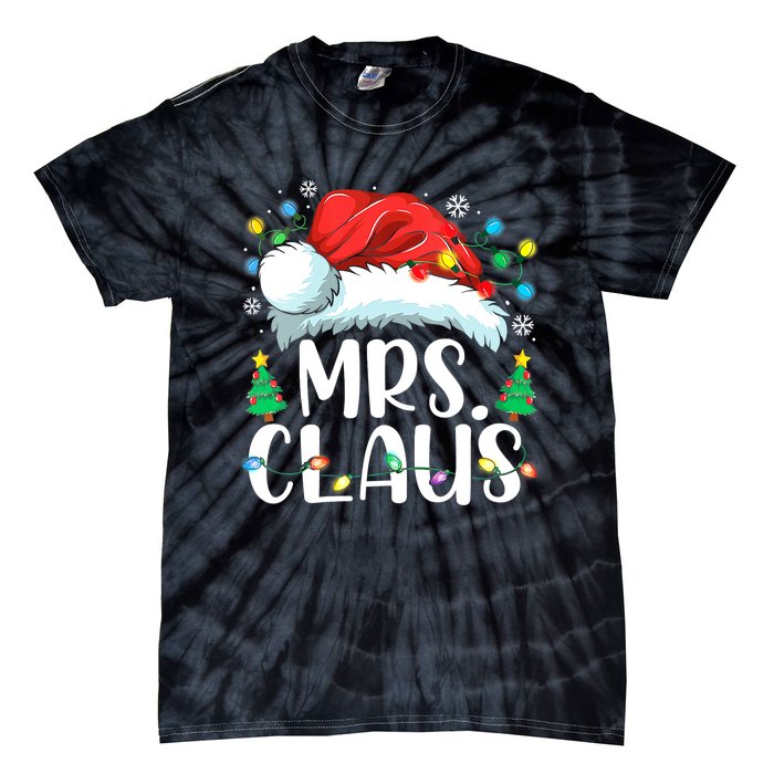 Mrs Claus Santa Lights Christmas Red Plaid Couples Pajama Tie-Dye T-Shirt