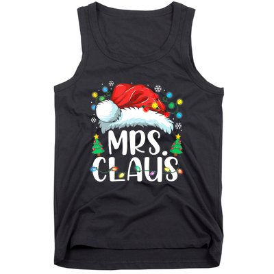 Mrs Claus Santa Lights Christmas Red Plaid Couples Pajama Tank Top