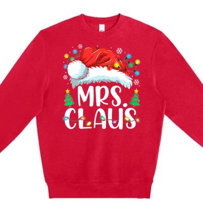 Mrs Claus Santa Lights Christmas Red Plaid Couples Pajama Premium Crewneck Sweatshirt