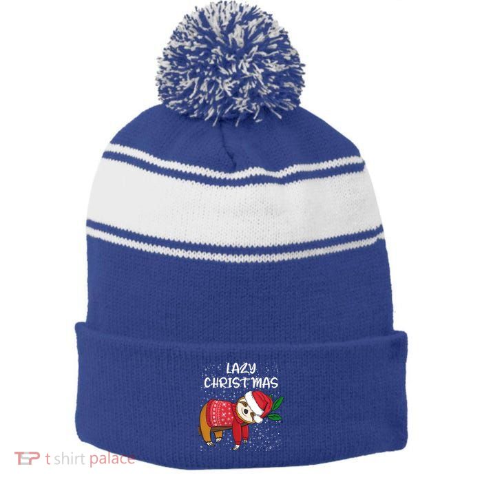 Merry Christmas Santa Sloth Merry Slothmas Lazy Christmas Gift Stripe Pom Pom Beanie