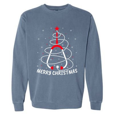 Merry Christmas Stethoscope Nursing Nurse Christmas Tree Gift Garment-Dyed Sweatshirt