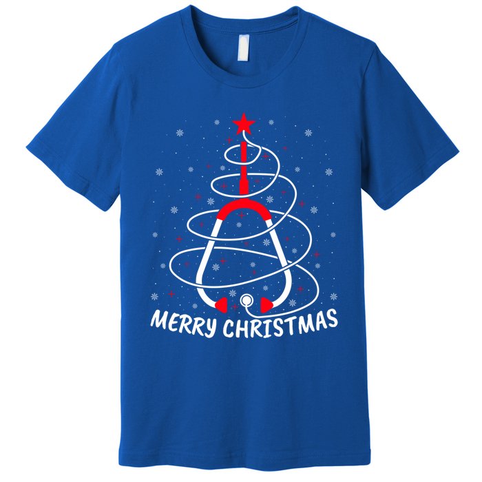 Merry Christmas Stethoscope Nursing Nurse Christmas Tree Gift Premium T-Shirt