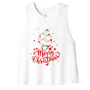 Merry Christmas Stethoscope Tree Cute Medical Rn Nurse Xmas Gift Women's Racerback Cropped Tank