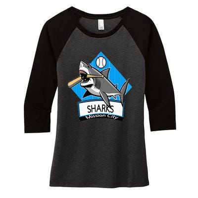 Mission City Sharks Baseball Women's Tri-Blend 3/4-Sleeve Raglan Shirt