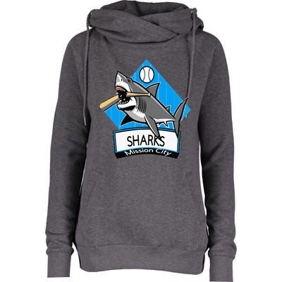 Mission City Sharks Baseball Womens Funnel Neck Pullover Hood