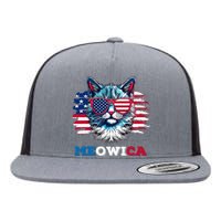 Meowica Cat Sunglasses American Flag Usa Cat 4th Of July Flat Bill Trucker Hat