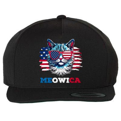 Meowica Cat Sunglasses American Flag Usa Cat 4th Of July Wool Snapback Cap