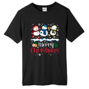 Merry Christmas Snowman Buffalo Plaid Xmas Tree Snowflakes Tall Fusion ChromaSoft Performance T-Shirt